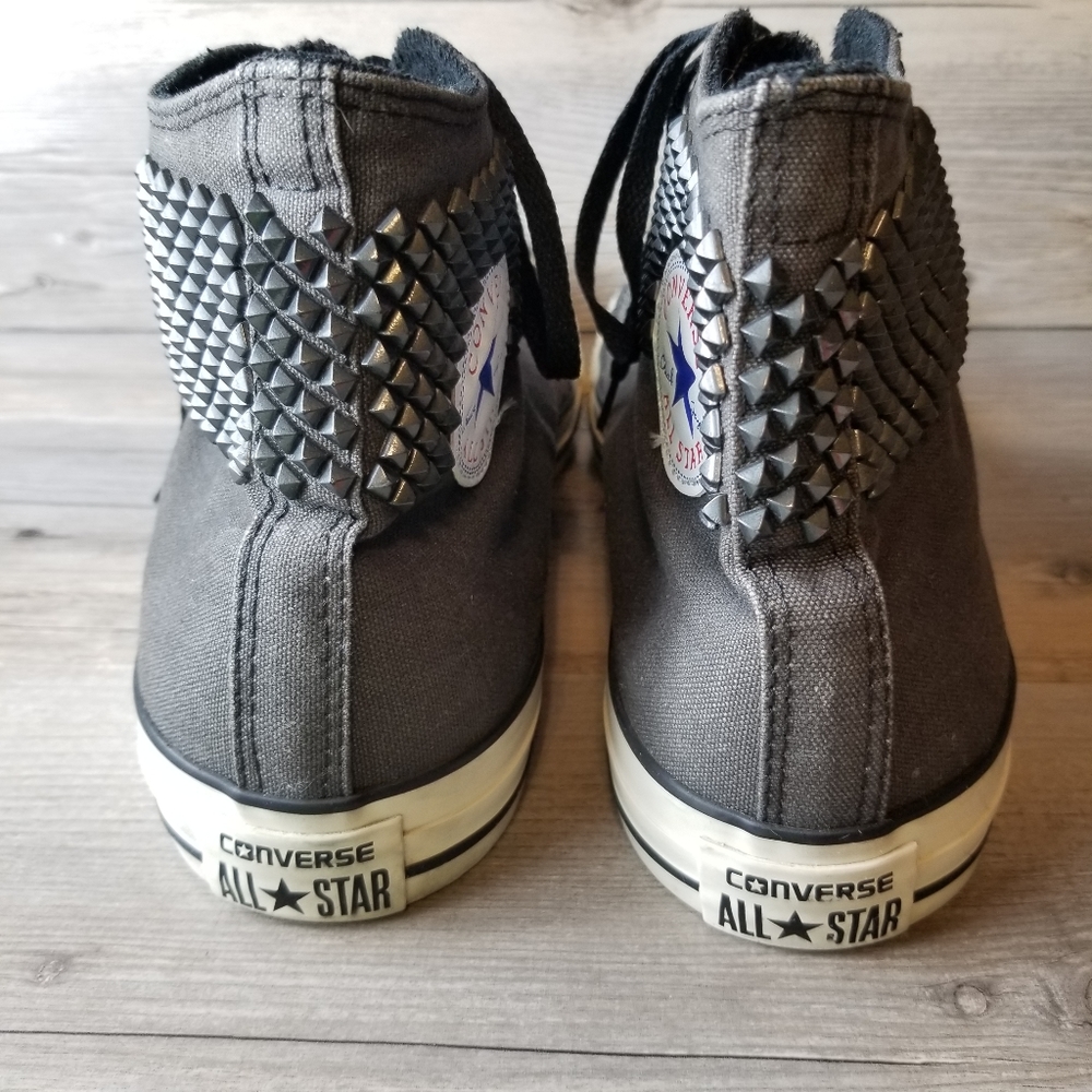 Converse All Star Gray Studded Lace Up High Top Sneakers Unisex - Picture 6 of 11